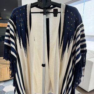 Alberto Makali wool blend laser cut poncho